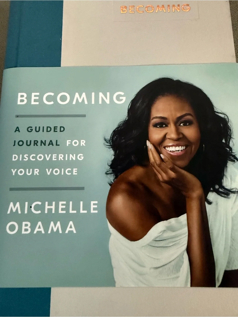 Becoming: A Guided Journal by Michelle Obama - Teal & White Cover